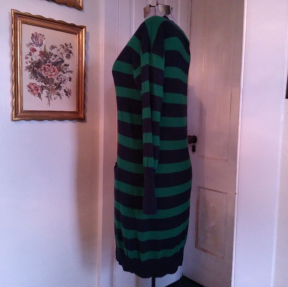 J. CREW Blue and Green Horizontal Striped Long Sleeve Sweater Dress - Picture 4 of 5